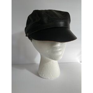 Vintage Black Leather Motorcycle Cap